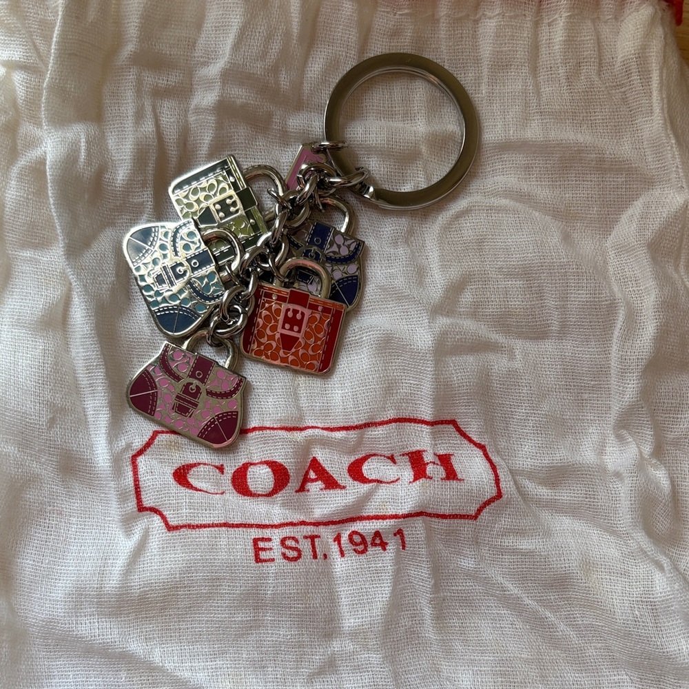 Coach Silver and Multicolor Bag Charm Keychain